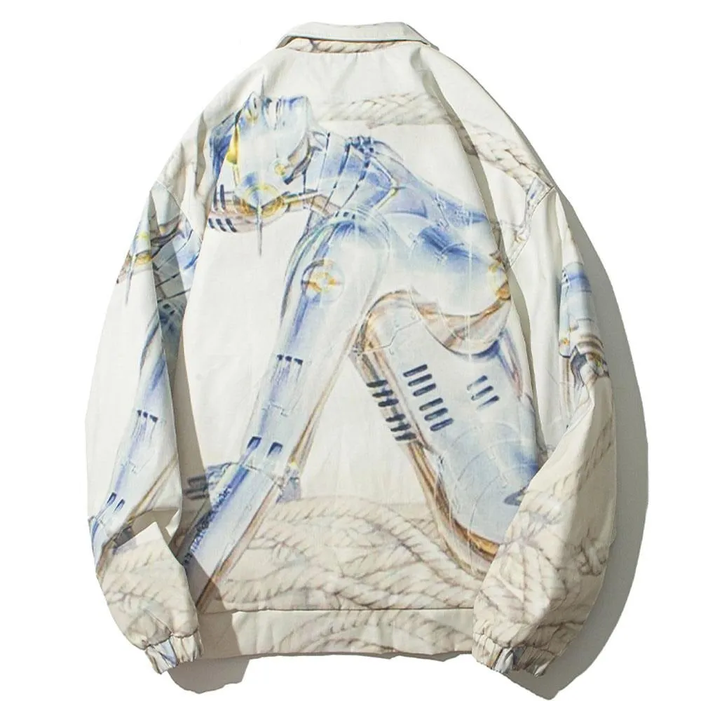 AI Robot Print Windbreaker Jacket