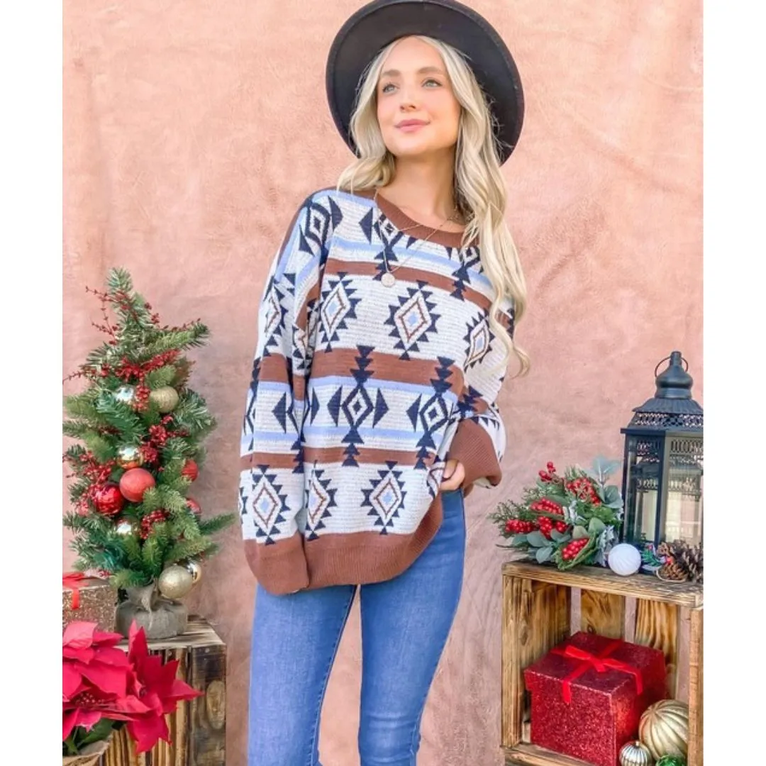 Aztec Print Soft Pullover