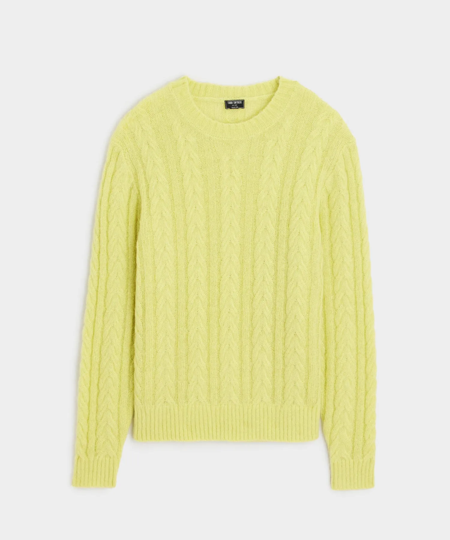 Brushed Cable Knit Crewneck Sweater in Green Lime