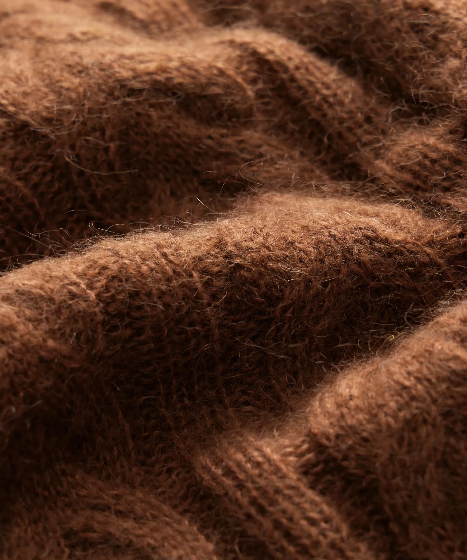 Brushed Cable Knit Crewneck Sweater in Saddle Brown