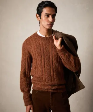 Brushed Cable Knit Crewneck Sweater in Saddle Brown