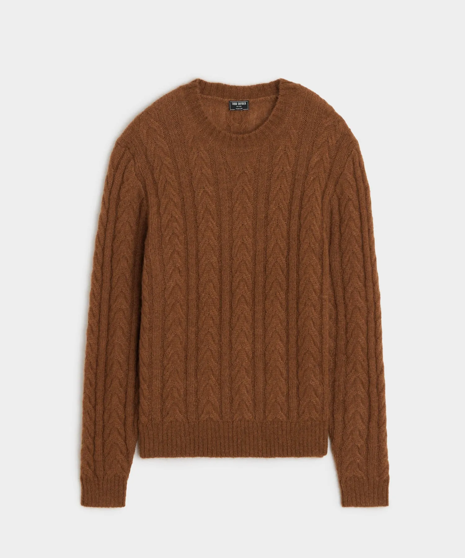 Brushed Cable Knit Crewneck Sweater in Saddle Brown