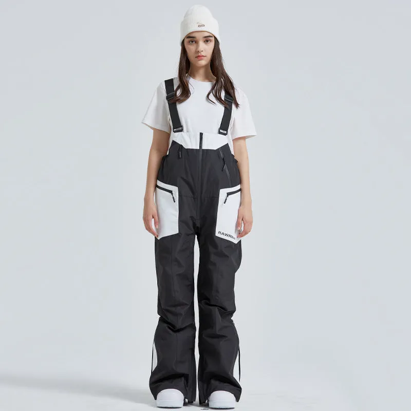 Classical Couple White-black Ski Bibs Overalls Outdoor Pants