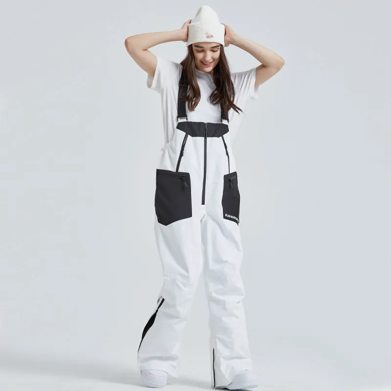 Classical Couple White-black Ski Bibs Overalls Outdoor Pants