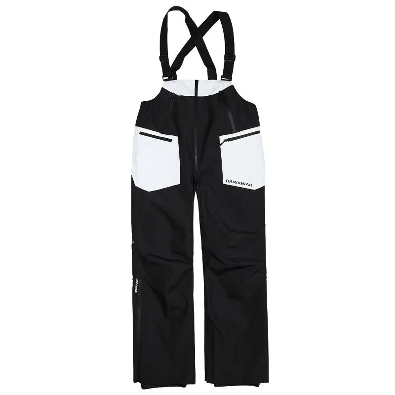 Classical Couple White-black Ski Bibs Overalls Outdoor Pants