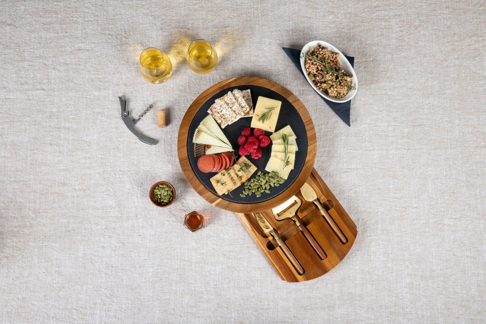 Columbus Blue Jackets - Insignia Acacia and Slate Serving Board with Cheese Tools