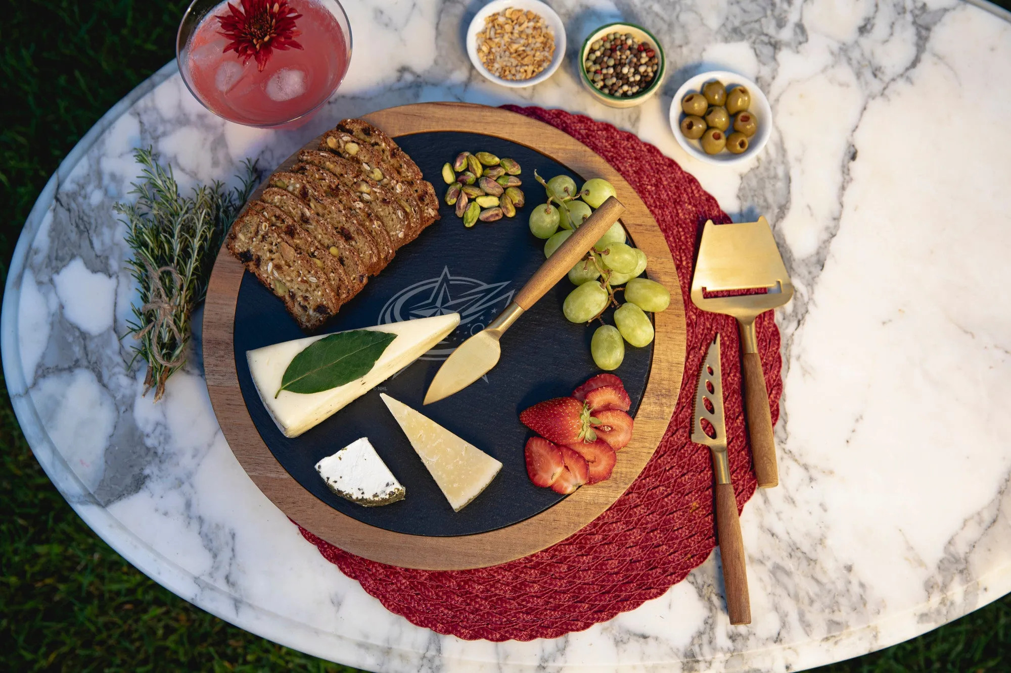 Columbus Blue Jackets - Insignia Acacia and Slate Serving Board with Cheese Tools