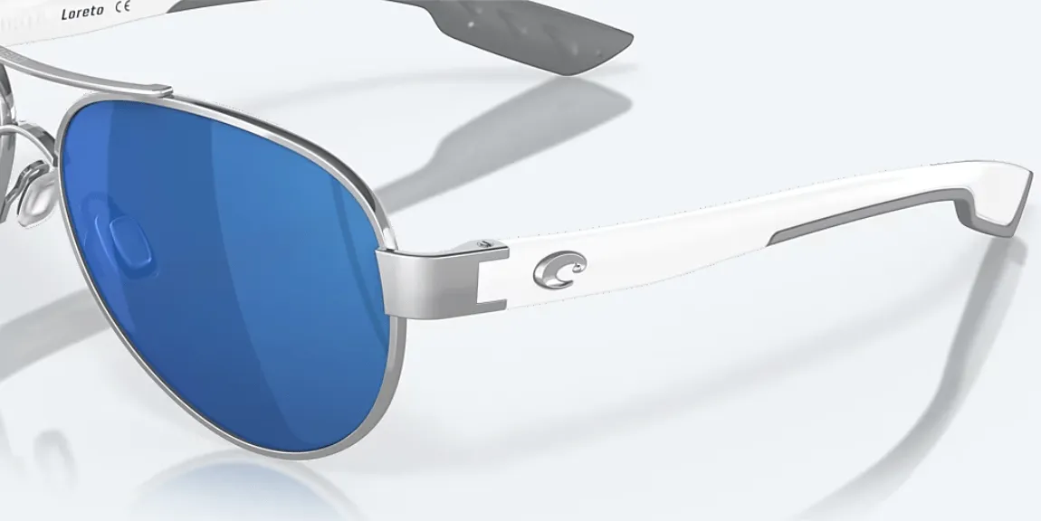 Costa Del Mar Loreto Palladium White Temples Frame/Blue Mirror Polycarbonate Lens Sunglasses