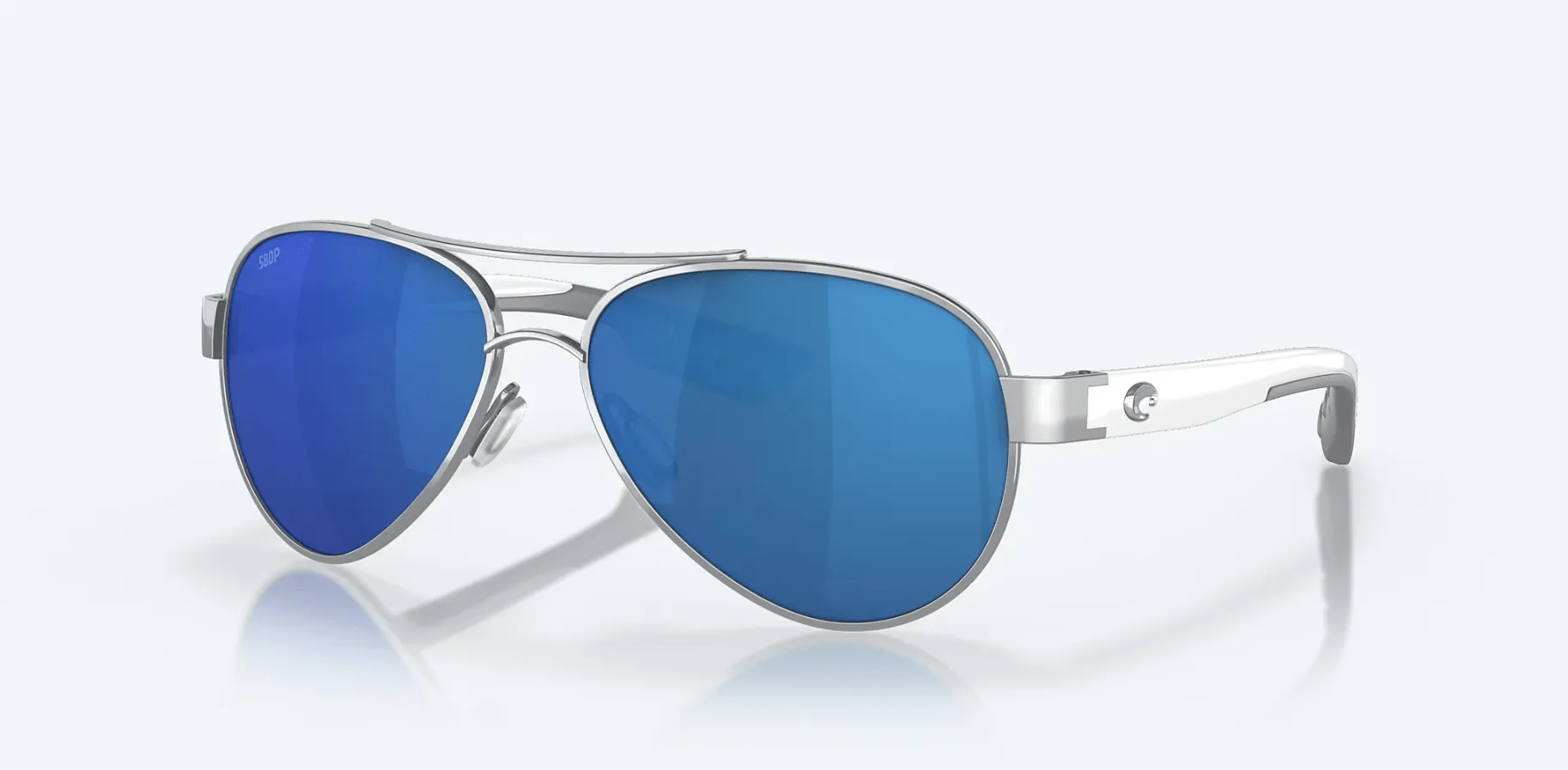 Costa Del Mar Loreto Palladium White Temples Frame/Blue Mirror Polycarbonate Lens Sunglasses