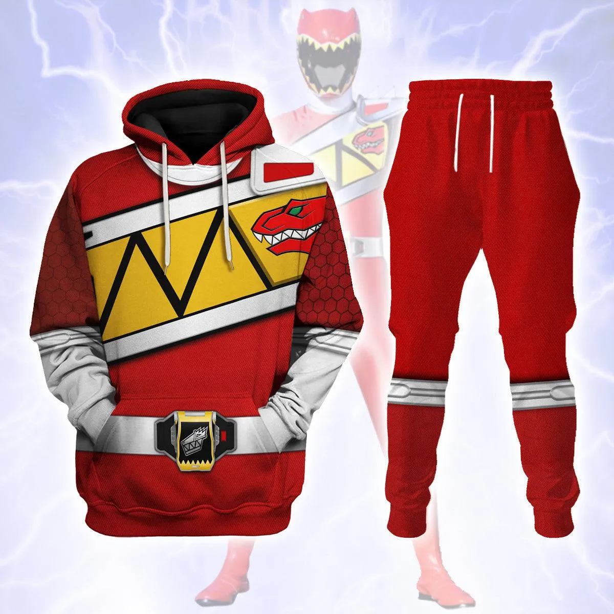 Gearhomie Red Power Rangers Dino Charge Hoodies Sweatshirt T-shirt Hawaiian Tracksuit