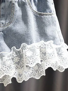 Girls Lace Denim Shorts