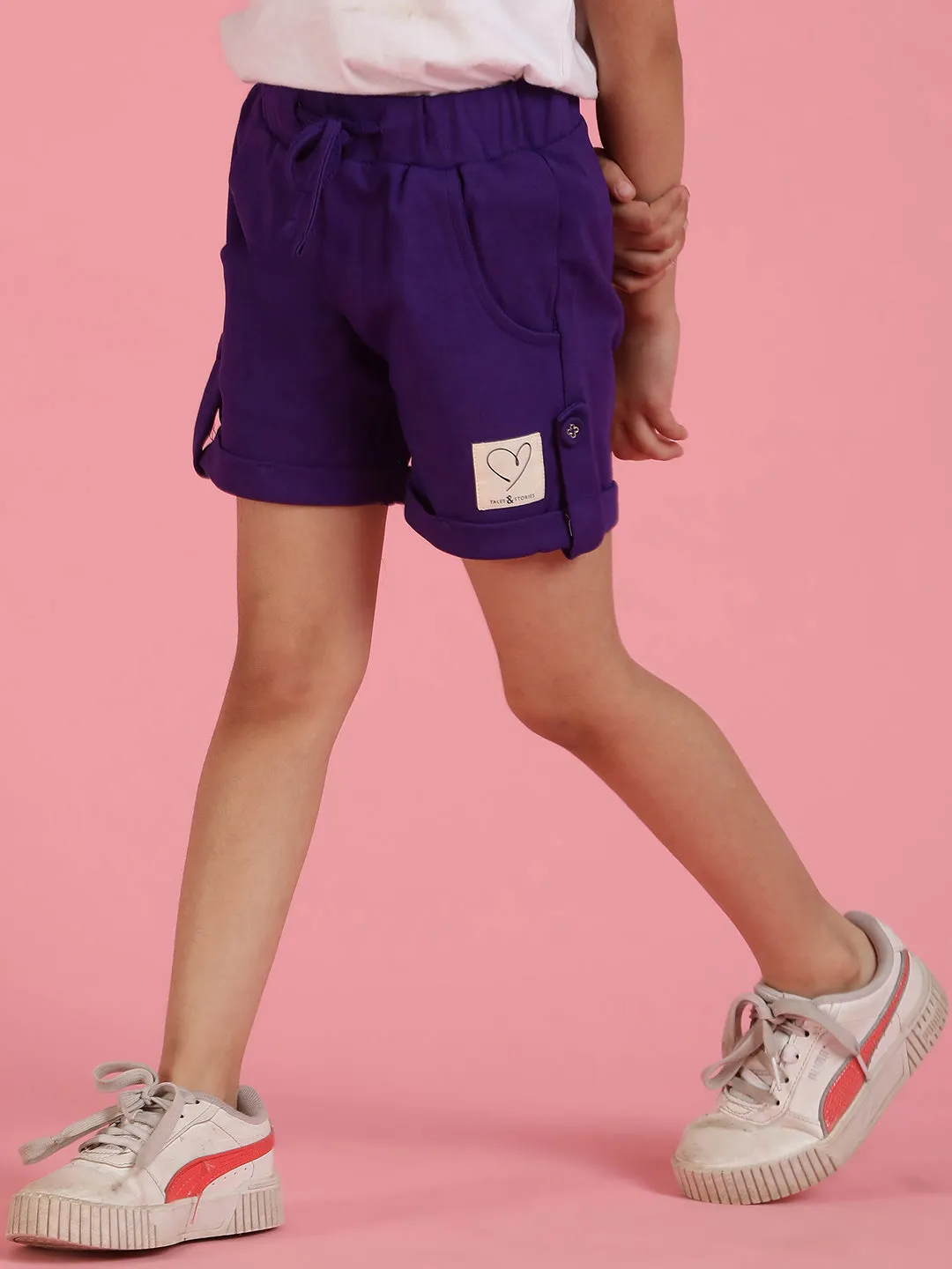 Girls Viscose Solid Purple Shorts