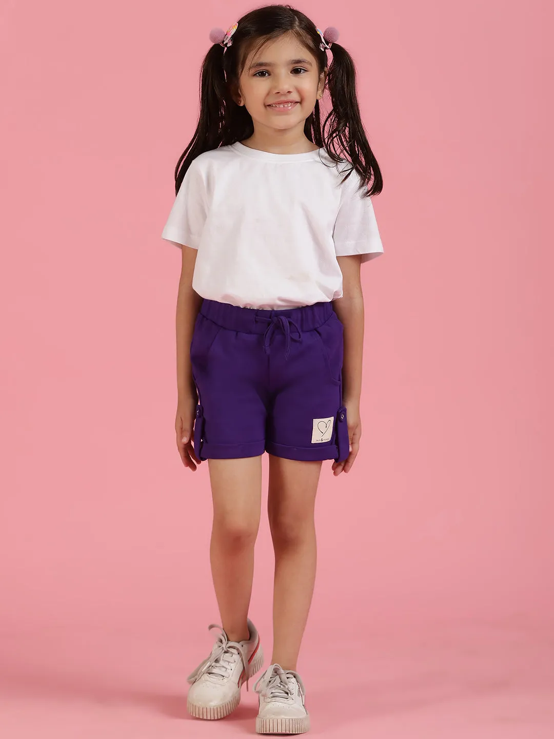 Girls Viscose Solid Purple Shorts