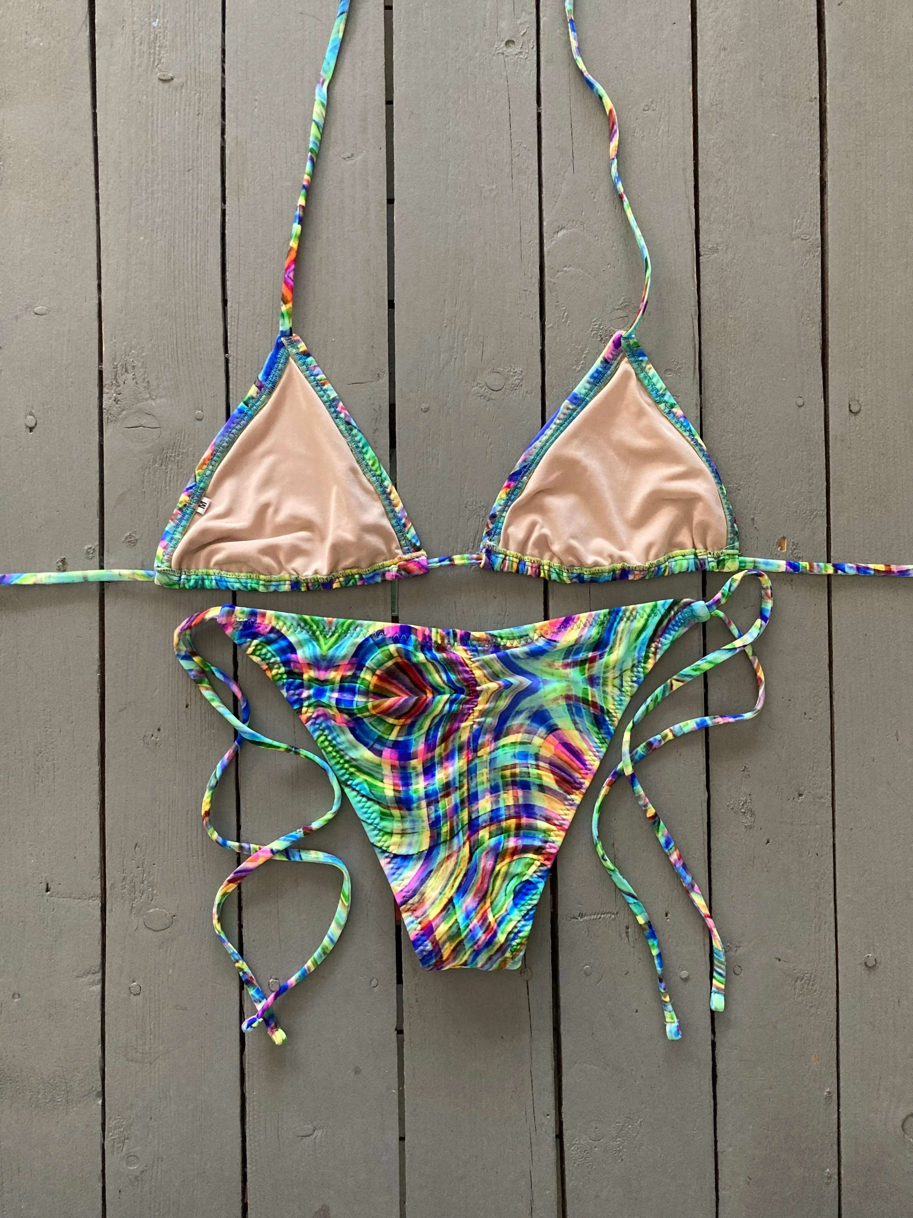 Green Print Spaghetti Bikini Bottom with Scrunch