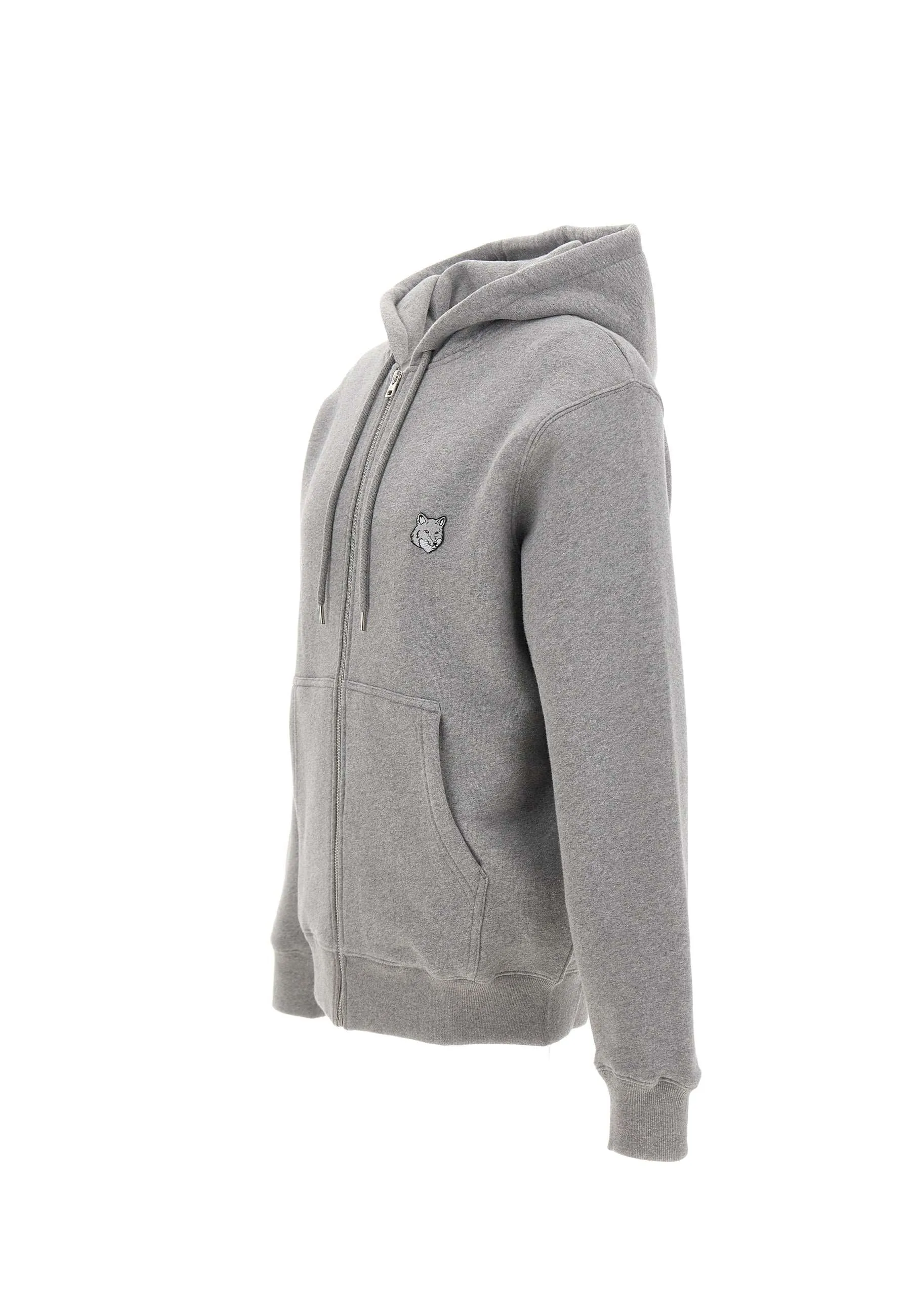 Grey Cotton Hooded Zip Sweatshirt