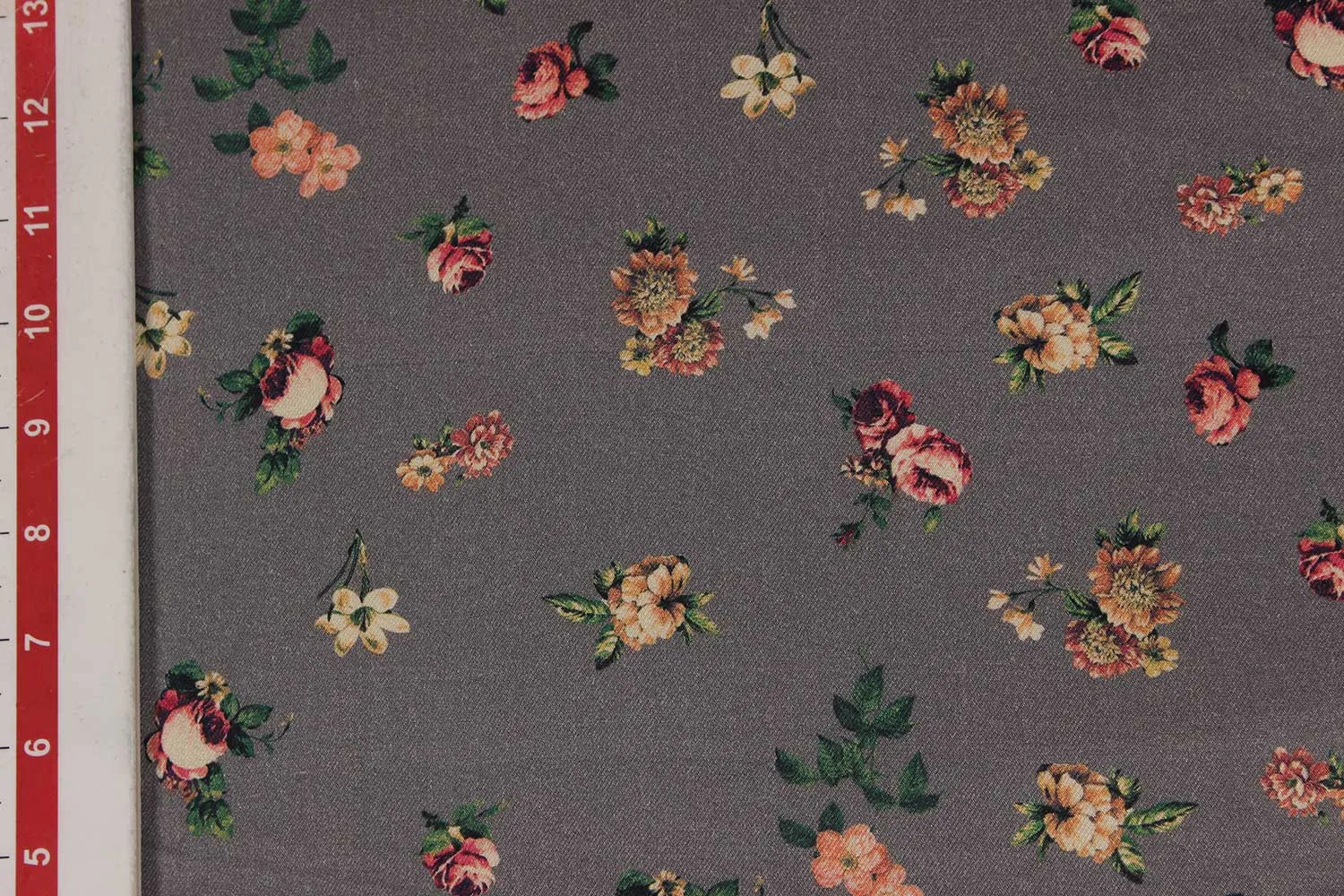 Grey Melange Floral Viscose Spun Fabric