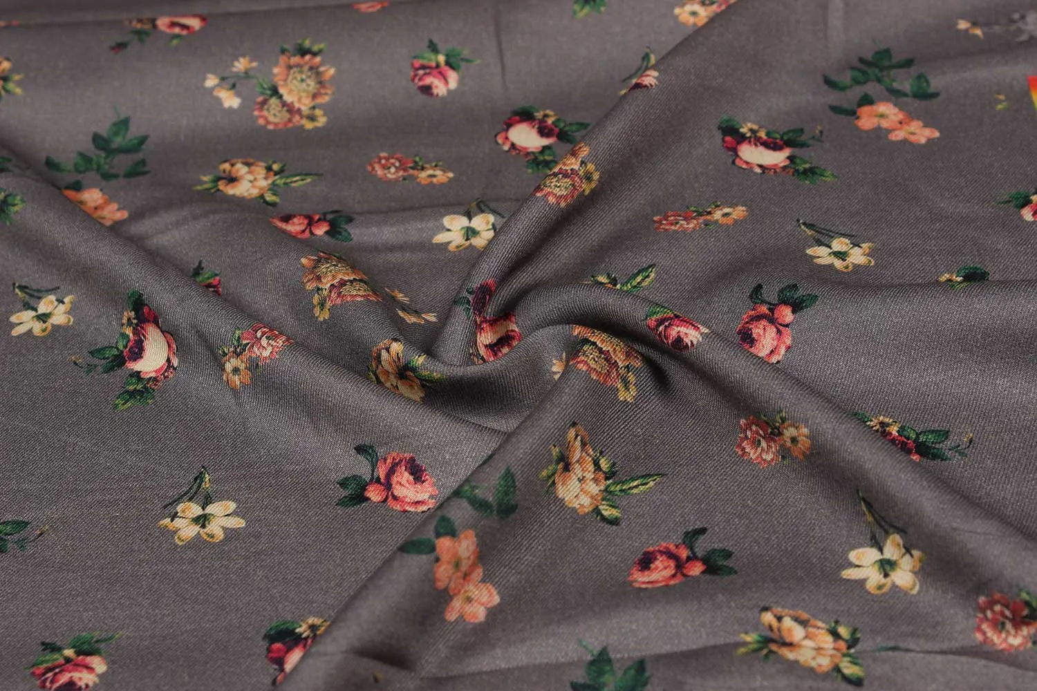 Grey Melange Floral Viscose Spun Fabric