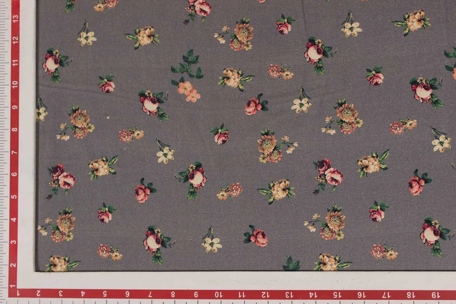 Grey Melange Floral Viscose Spun Fabric