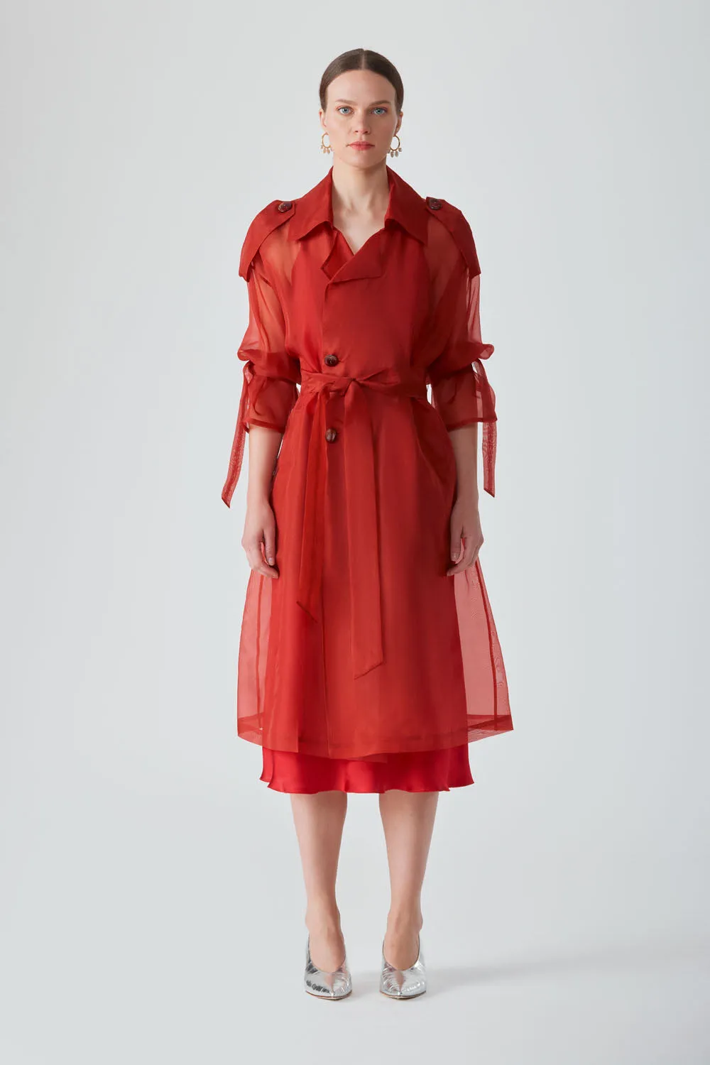 JANNAT ORGANZA COAT - RED CHILLI