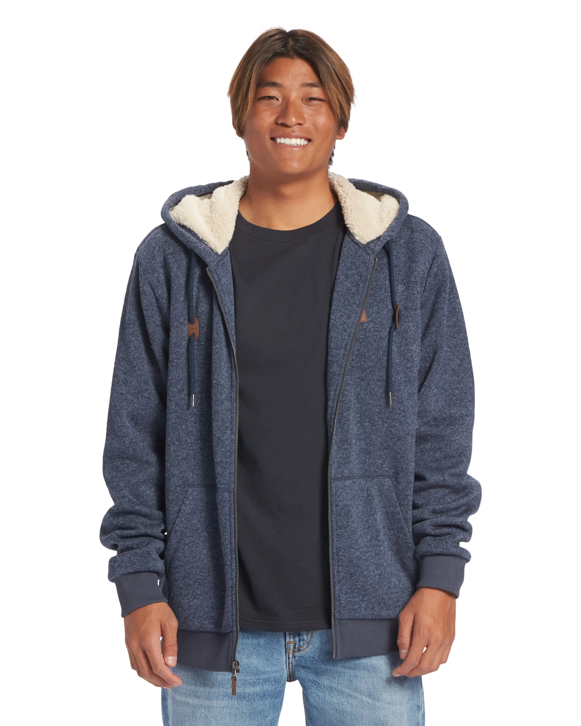 Keller Sherpa Hoodie in Navy Blazer Heather