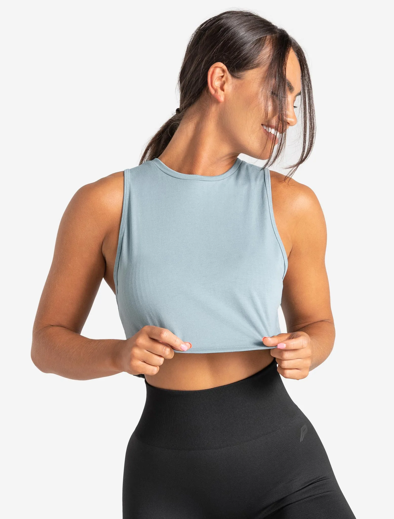 Knot Back Crop Tank - Moonstone Blue