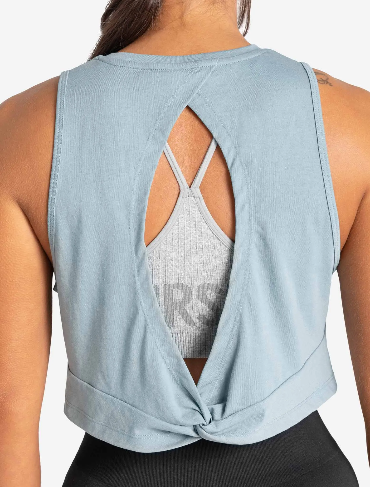 Knot Back Crop Tank - Moonstone Blue