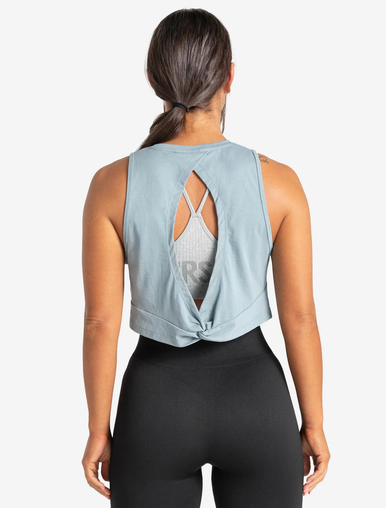 Knot Back Crop Tank - Moonstone Blue