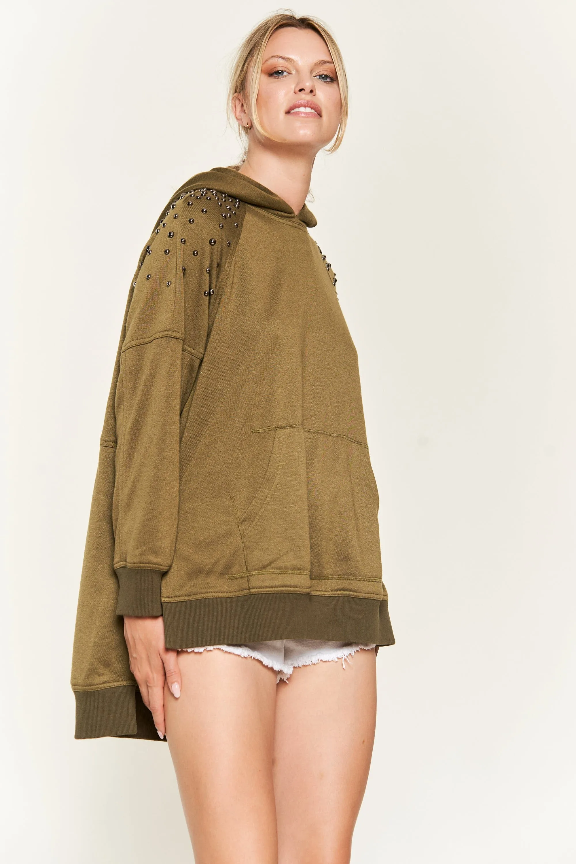 Like It Like That Studded Sweatshirt - Olive