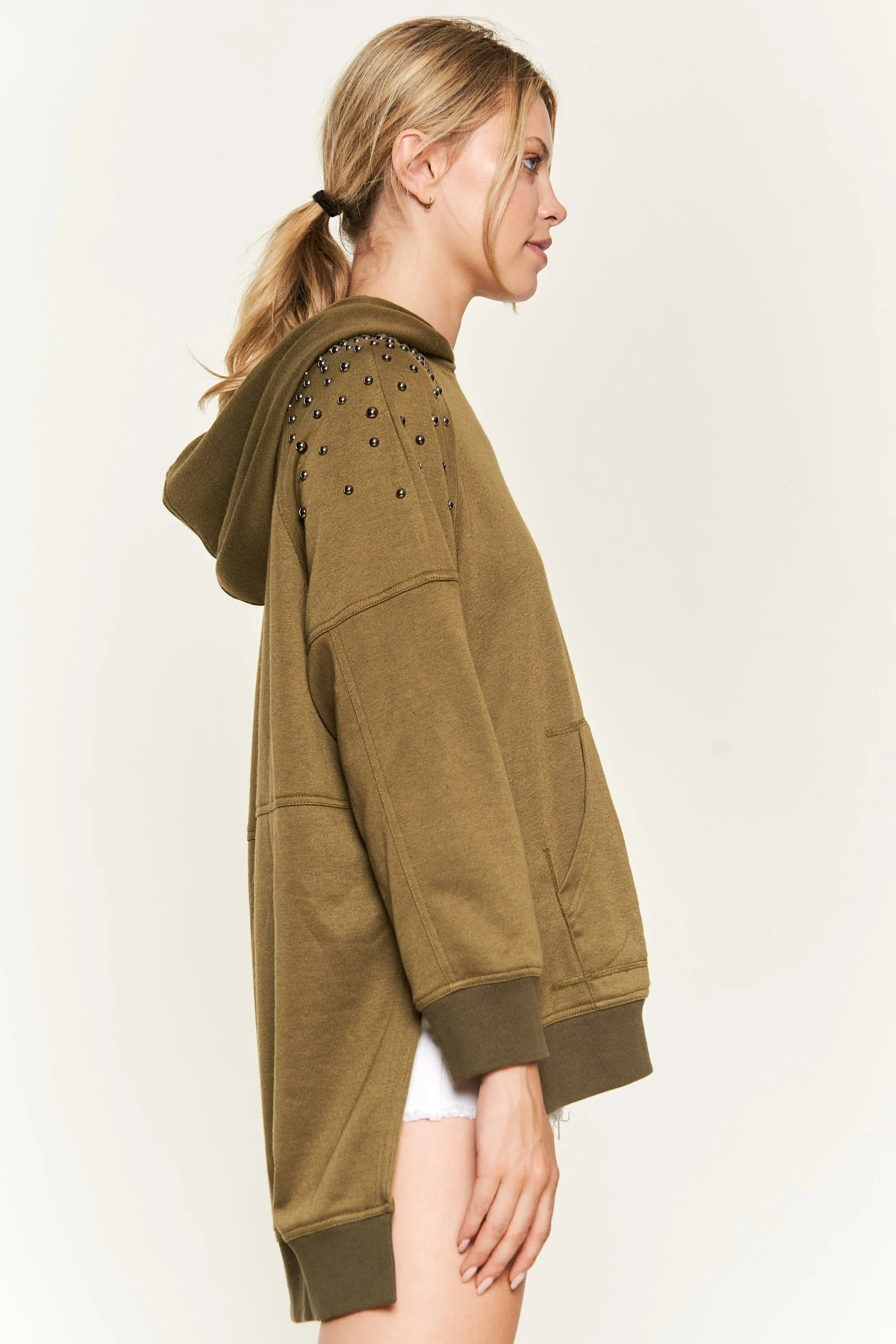 Like It Like That Studded Sweatshirt - Olive