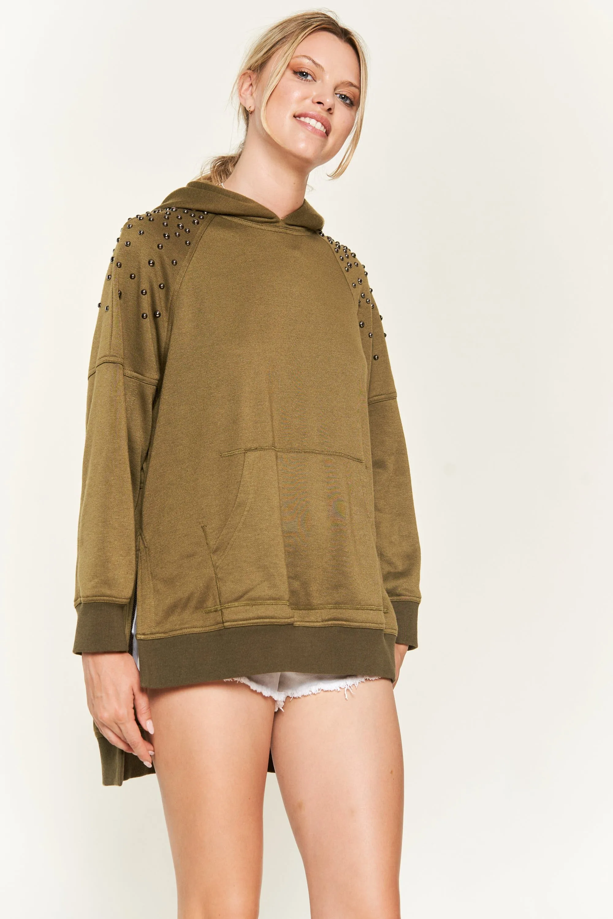 Like It Like That Studded Sweatshirt - Olive