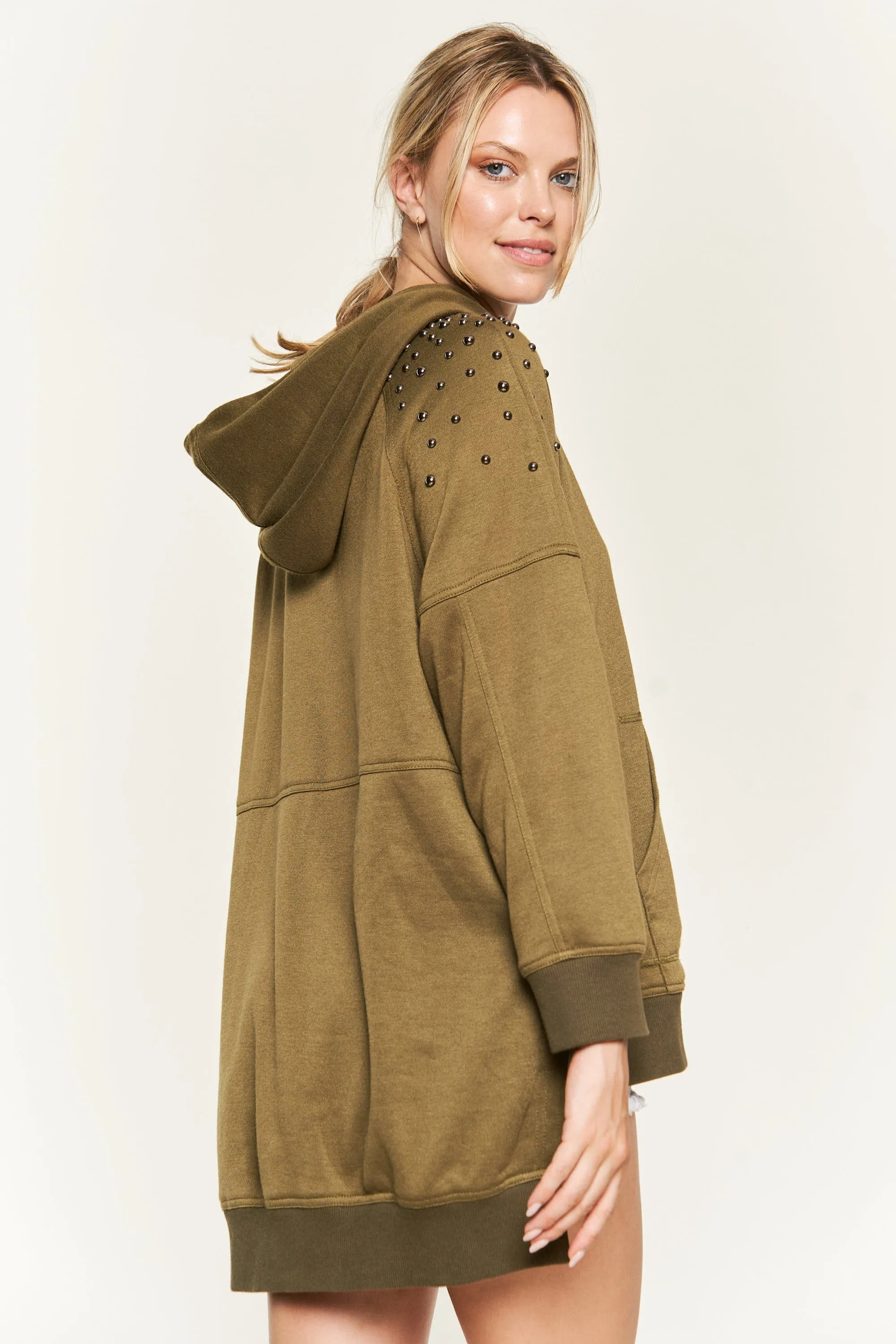 Like It Like That Studded Sweatshirt - Olive