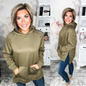 Like It Like That Studded Sweatshirt - Olive