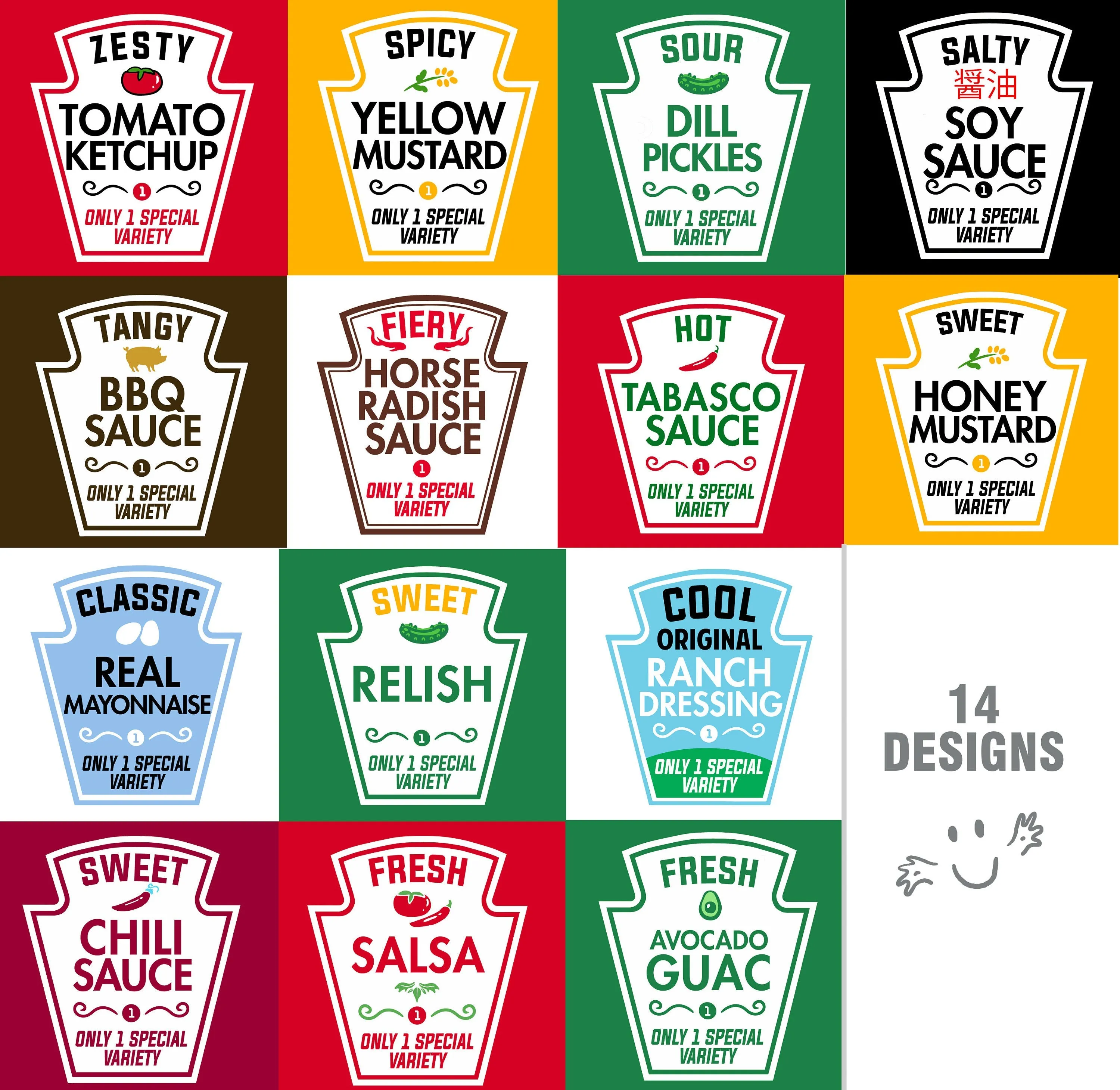 Matching Halloween Costume Shirts | Ketchup, Mustard, Pickles, Ranch, Soy, BBQ, Salsa, Tabasco, Relish, Mayo, Horseradish