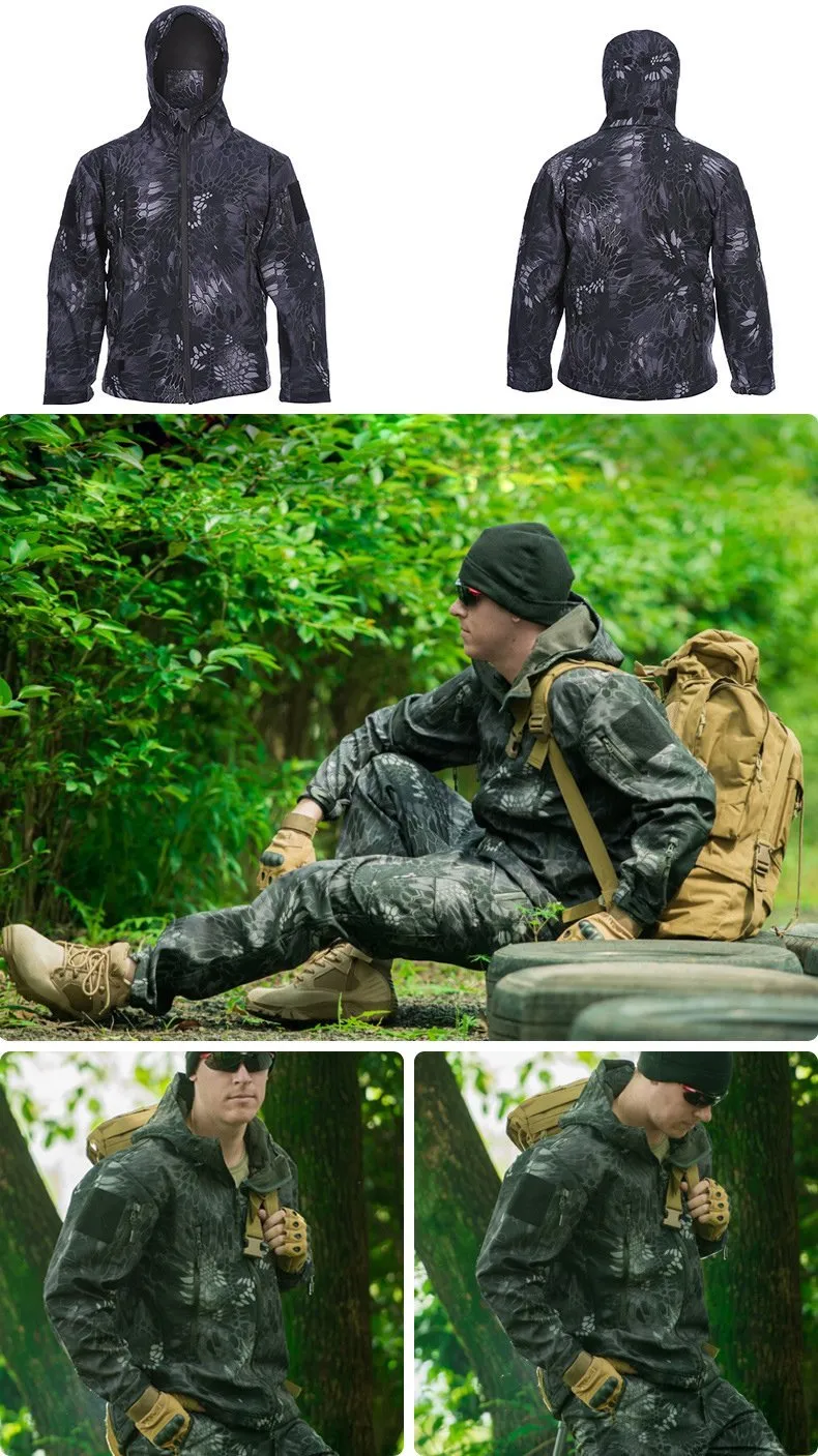 Men Military Tactical jacket Plus Size Waterproof Soft Shell Snake Camouflage Jacket Men Tactical Army Jackets