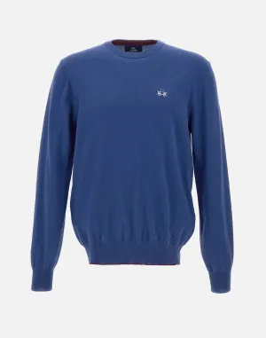 Men's Wool and Cotton Sweater in Deep Blue