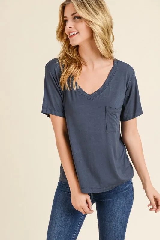 Modal V Neck Tee- Charcoal - small