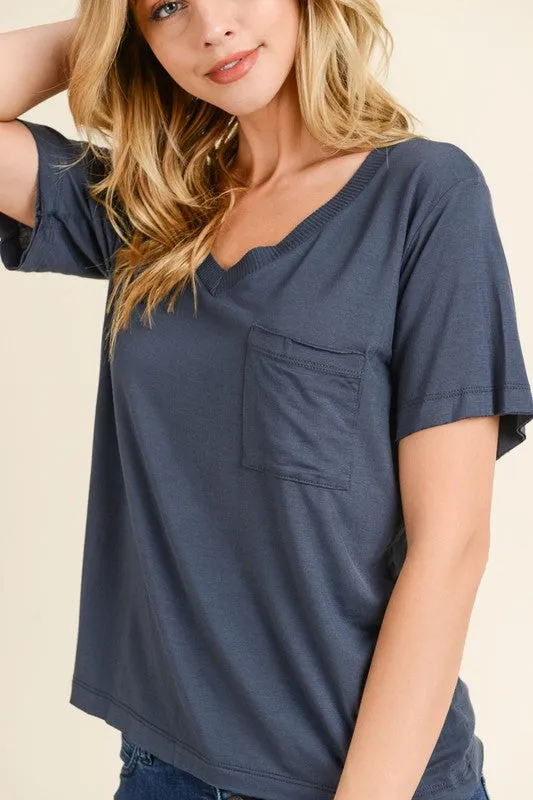 Modal V Neck Tee- Charcoal - small