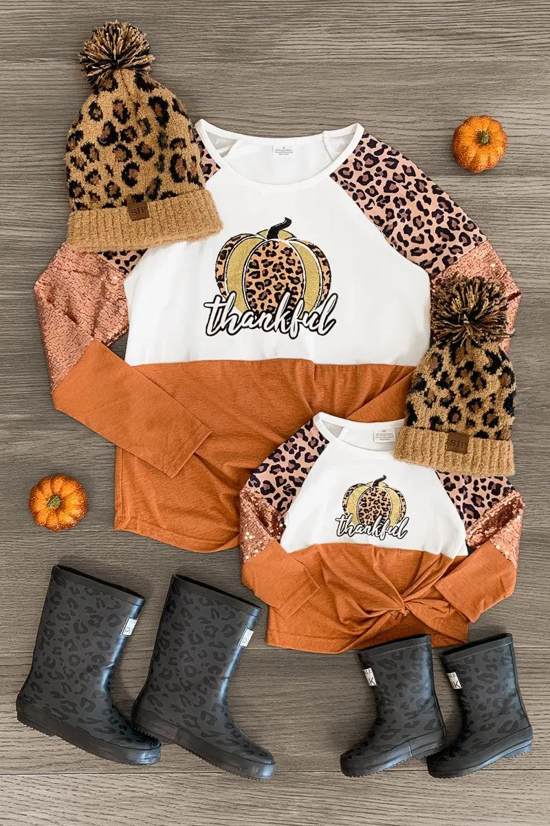 Mom & Me - "Thankful" Glitter Sequin Pumpkin Top