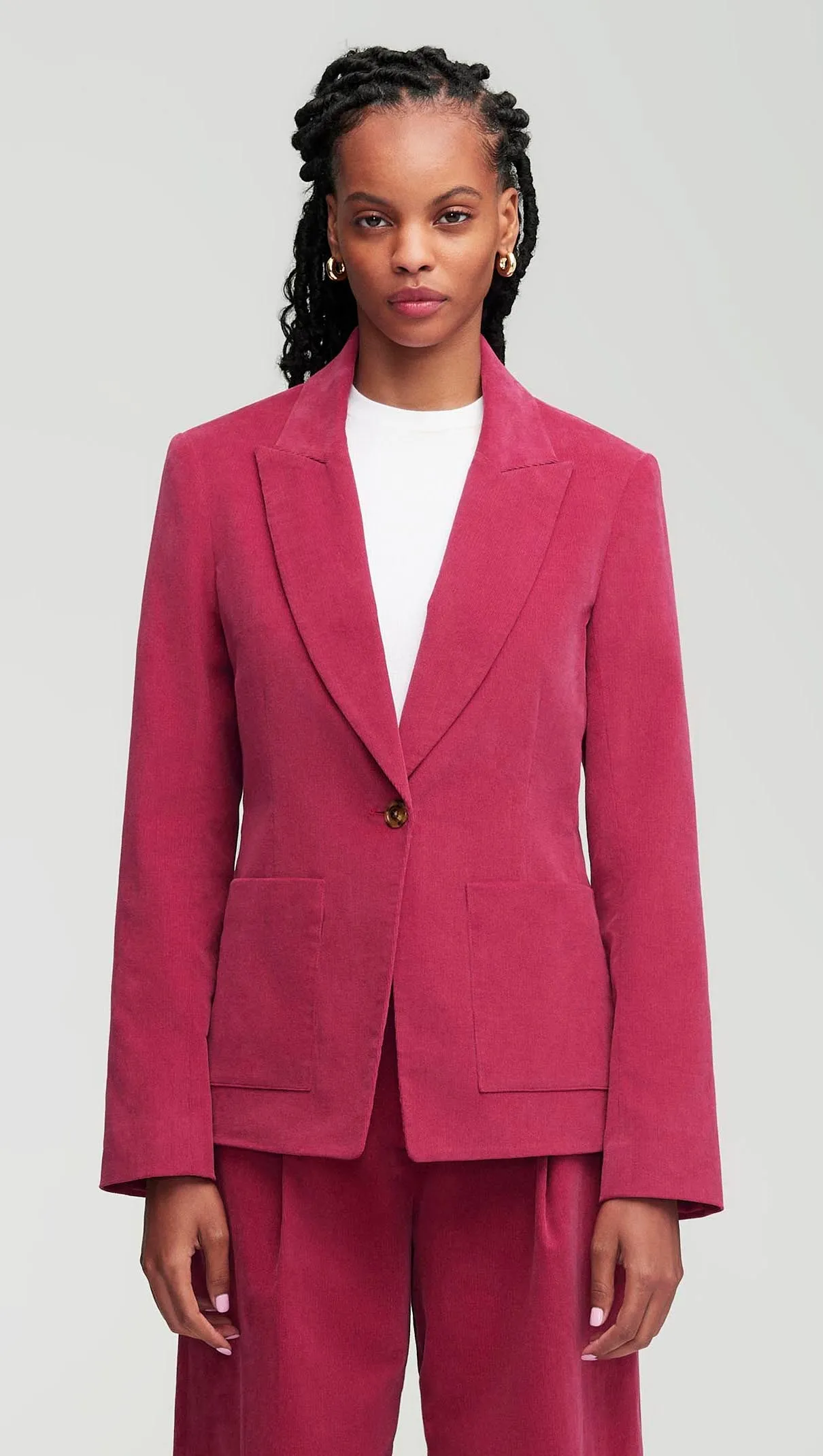 Patch Pocket Blazer in Corduroy | Raspberry