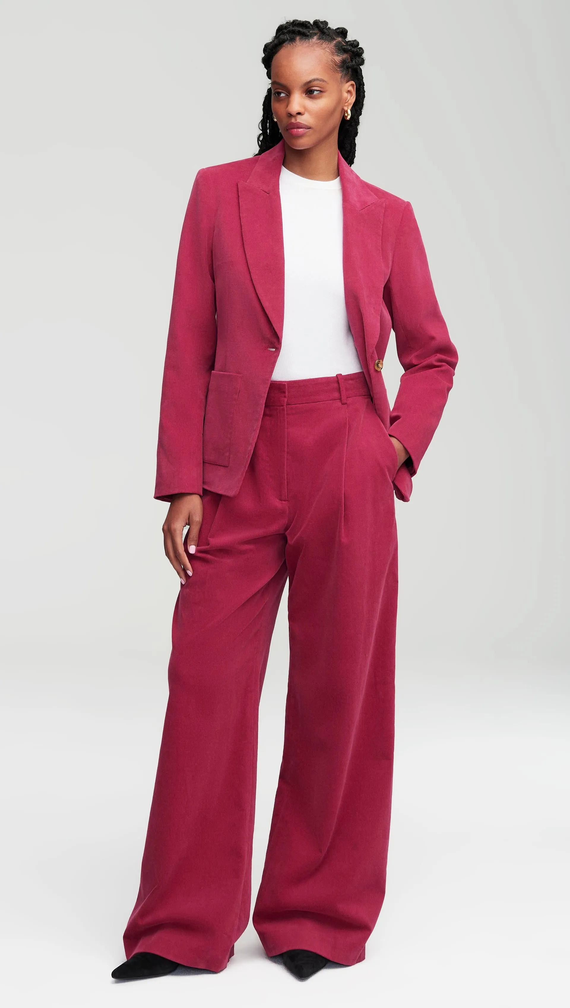 Patch Pocket Blazer in Corduroy | Raspberry