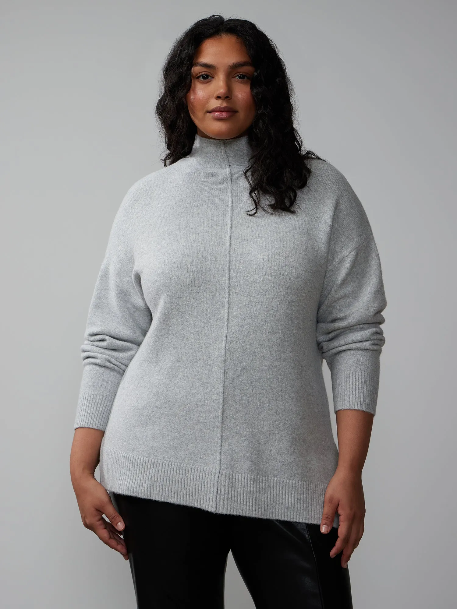 Plus Asymmetrical Hem Mock Neck Sweater