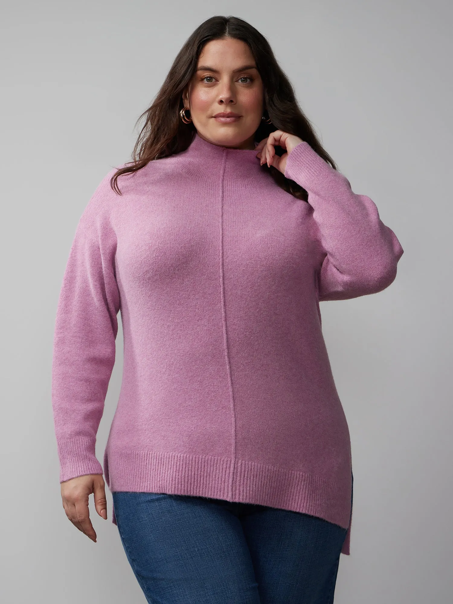 Plus Asymmetrical Hem Mock Neck Sweater