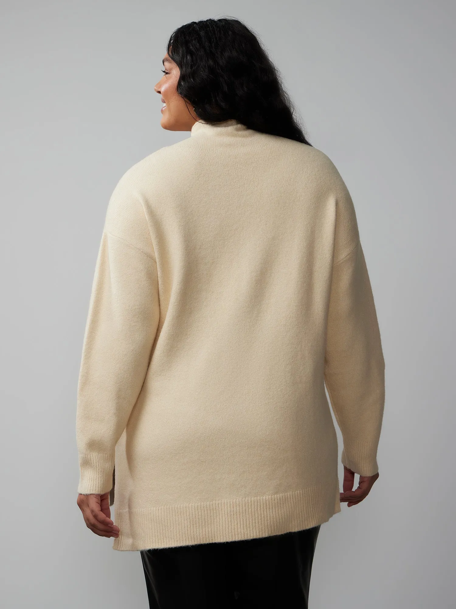 Plus Asymmetrical Hem Mock Neck Sweater