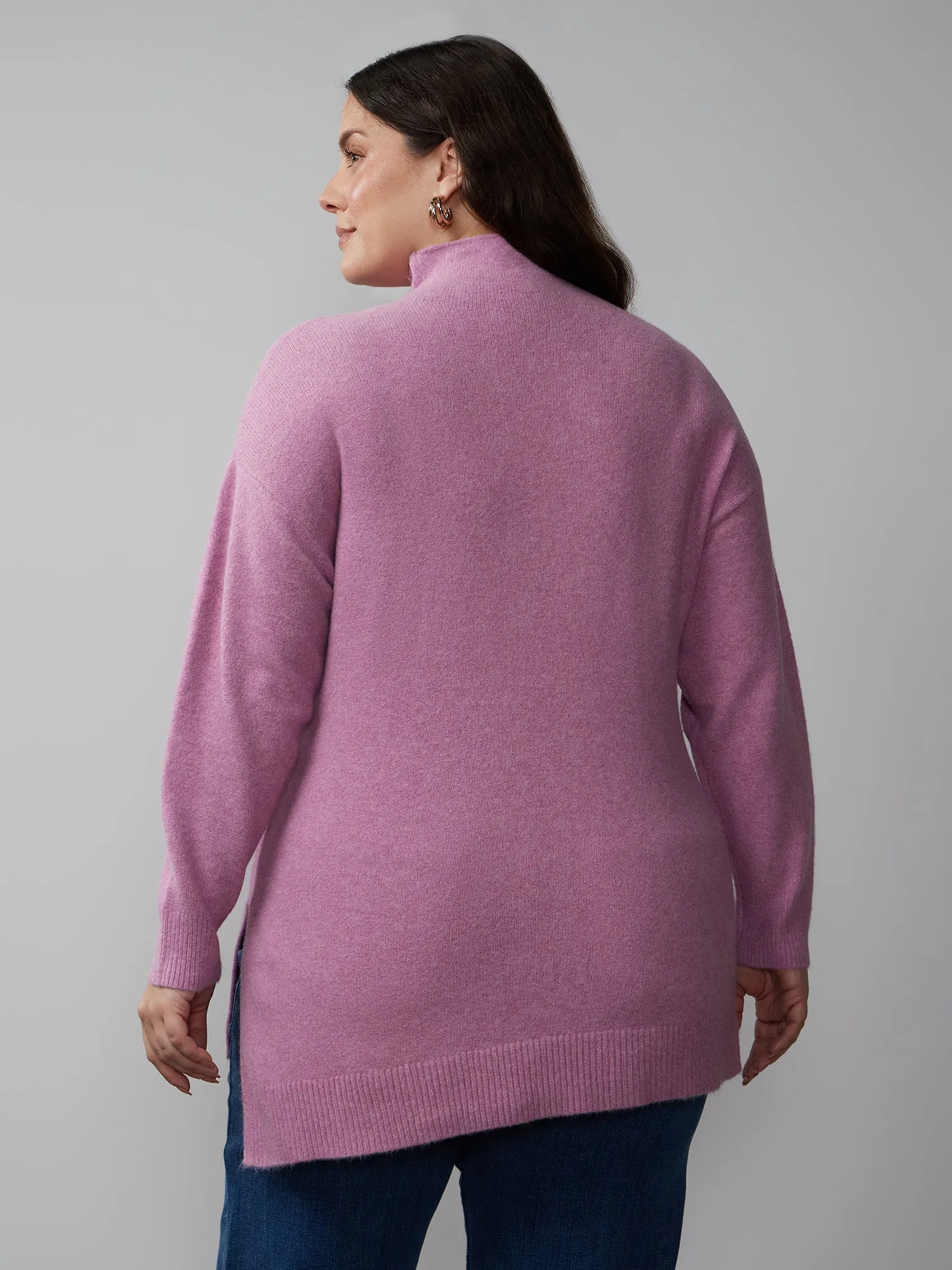 Plus Asymmetrical Hem Mock Neck Sweater