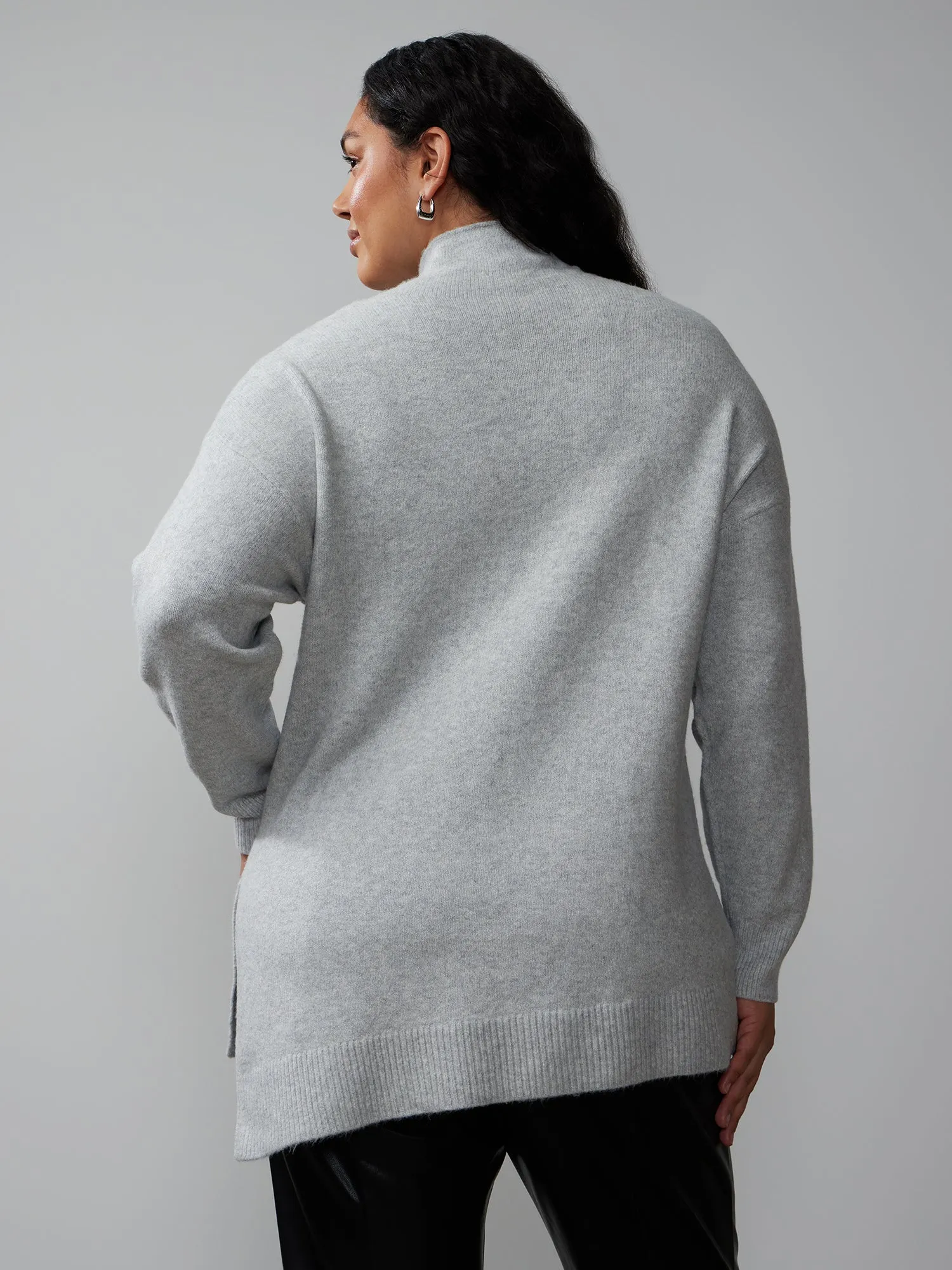 Plus Asymmetrical Hem Mock Neck Sweater