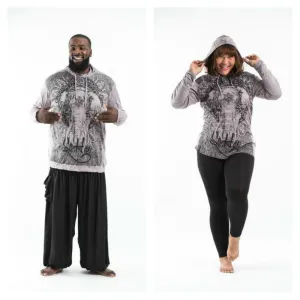 Plus Size Unisex Wild Elephant Hoodie in Gray