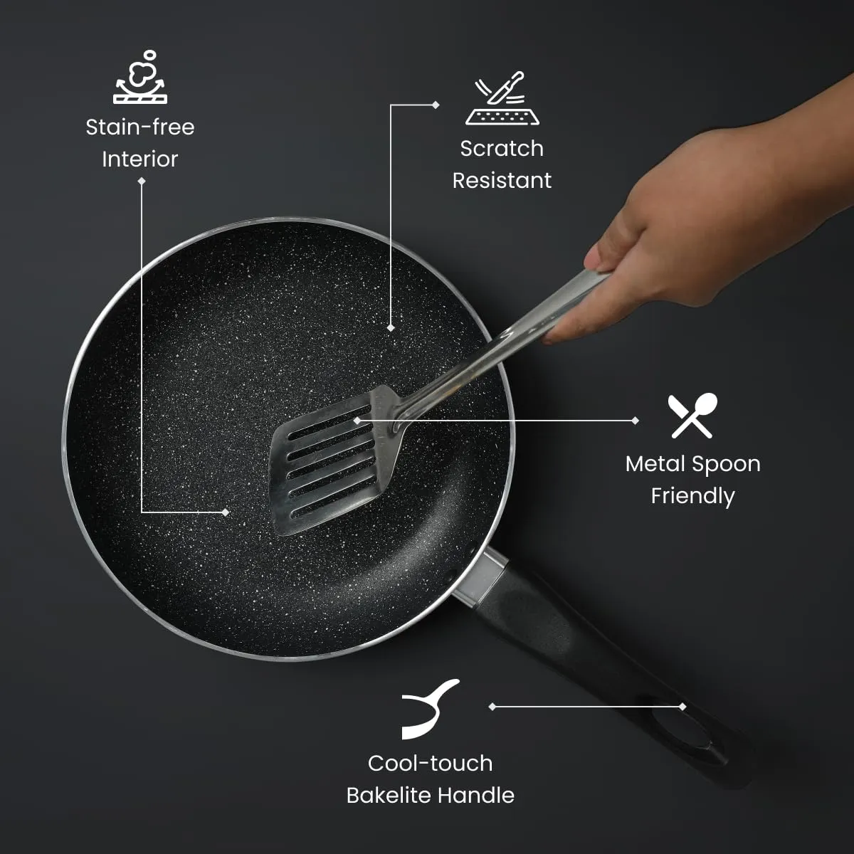 Prestige Omega Deluxe Granite Fry Pan, 240mm, Black (36305)