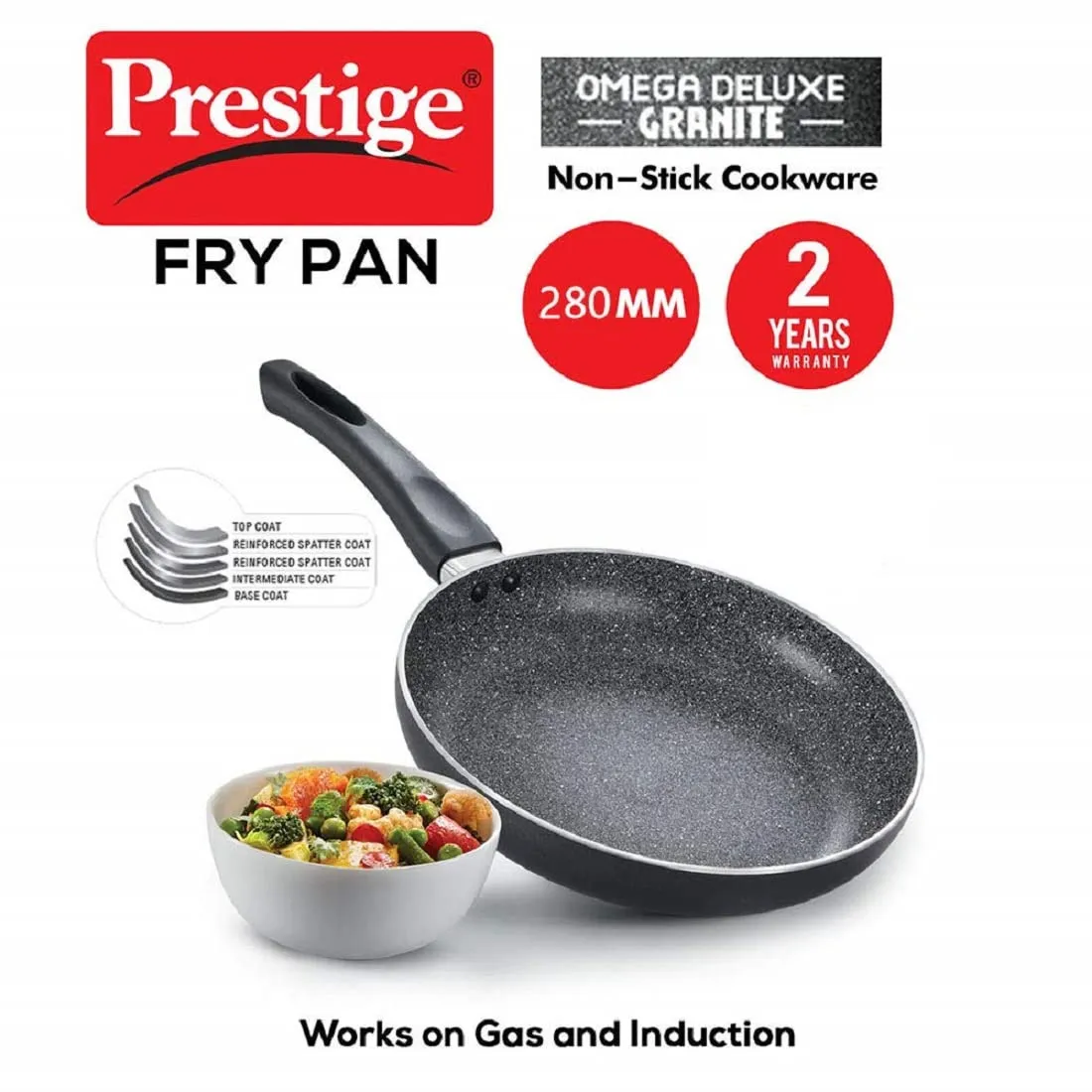 Prestige Omega Deluxe Granite Fry Pan, 280mm, Black (36306)