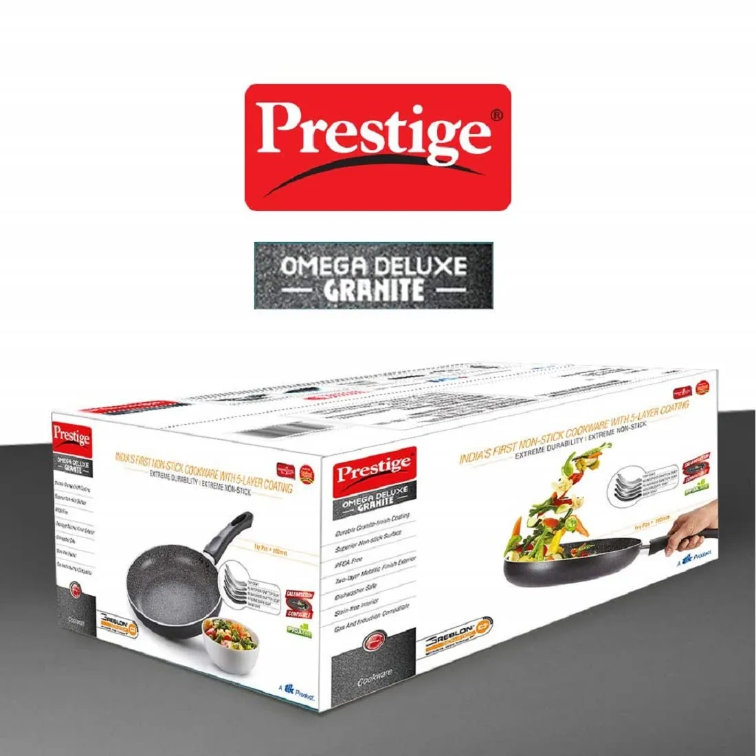 Prestige Omega Deluxe Granite Fry Pan, 280mm, Black (36306)