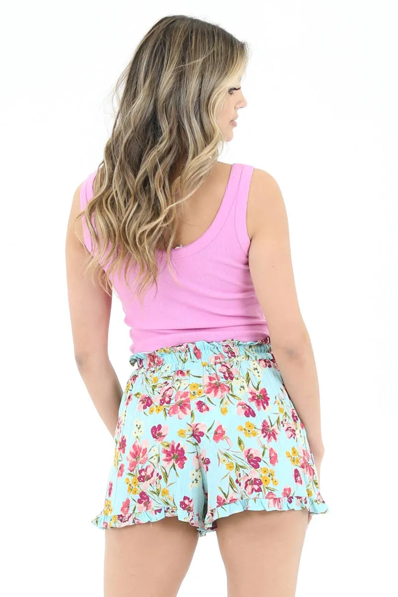 Printed Shorts with a Ruffle Hem